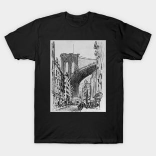 City sketch of New York with a view to Brooklyn Bridge T-Shirt